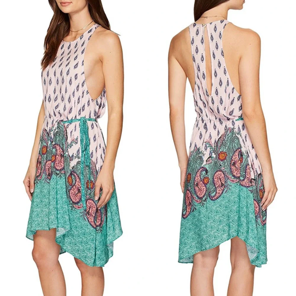 Free People Rendezvous Paisley Asymmetric Hem Slip‎ Dress Pink NWT